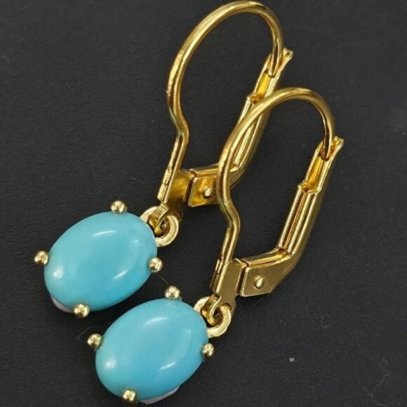 Gold Plated Sterling Silver Sleeping Beauty Turquoise Earrings - Picture 1 of 1